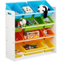 Relaxdays Étagère Pour Enfants, Organisation 9 Boîtes De Rangement Pour Jouets Colorées, MDF+Plastique, 88x86x31 Cm
