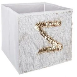 Lot De 12 Bacs De Rangement En Sequin Doré Blanc - 24 X 23 X 24 Cm -PEGANE-