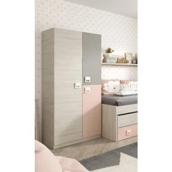 Armoire Enfant Avec 2 Portes Coloris Blanc Alpes / Rose - 200 X 90 X 52 Cm -PEGANE-