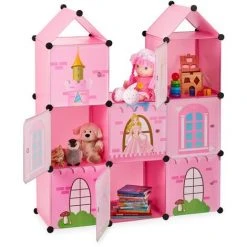 Relaxdays Etagère Emboîtable Chambre D'enfants,Château De Princesse, Plastique, Armoire DIY Avec Portes, HlP128x110x37cm