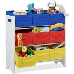 Relaxdays Étagère Enfants Tiroirs, 9 Boîtes De Rangement Jouets Colorées, MDF, HLP : 62 X 63 X 28cm, Blanc/multicolore