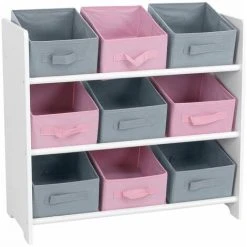 FORNORD Meuble 9 Panières Pour Enfant Rose Gris - Rose