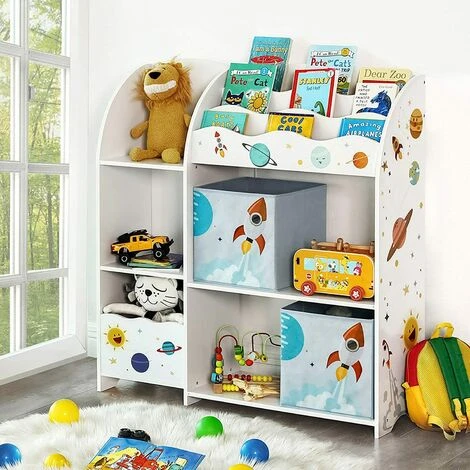SONGMICS Étagère De Rangement Pour Jouets Enfant Et Livres, Meuble De Rangement Multifonctionnel, Avec 2 Tiroirs En Tissu, Thème Planètes, Pour Salle De Jeux, Chambre Enfant, Salon, Blanc GKR42WT - Blanc – Image 2