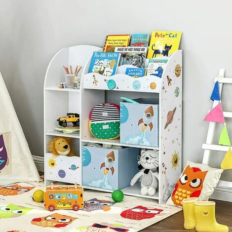 SONGMICS Étagère De Rangement Pour Jouets Enfant Et Livres, Meuble De Rangement Multifonctionnel, Avec 2 Tiroirs En Tissu, Thème Planètes, Pour Salle De Jeux, Chambre Enfant, Salon, Blanc GKR42WT - Blanc – Image 3