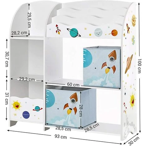 SONGMICS Étagère De Rangement Pour Jouets Enfant Et Livres, Meuble De Rangement Multifonctionnel, Avec 2 Tiroirs En Tissu, Thème Planètes, Pour Salle De Jeux, Chambre Enfant, Salon, Blanc GKR42WT - Blanc – Image 5