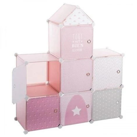 ATMOSPHERA FOR KIDS Meuble Chateau De Rangement Rose + 2 Rideaux Princesse Rose Noeud Brodé – Image 2