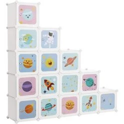 SONGMICS Meuble De Rangement Enfant 15 Cubes, Armoire Modulable Avec Portes, Étagère En Plastique, Pour Vêtements, Chaussures, Jouets, Sacs D'école, 123 X 31 X 123 Cm, Blanc LPC902W - Blanc