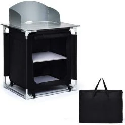 COSTWAY Meuble De Camping De Rangement En Polyester Avec Protection Anti-Eclaboussures 2 Compartiments Cadre En Aluminium 88x64x117c