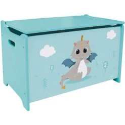 CIJEP Coffre à Jouets Léon Le Dragon, En Bois Pour Enfant H. 40 X L. 58 X P. 36 Cm - Bleu