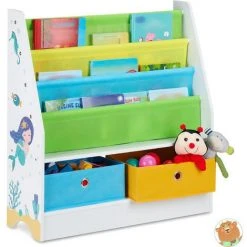 Relaxdays Etagère Enfants, Motif Mer, 2 Boîtes, 2 Compartiments, Rangement Jouets, Bibliothèque 74x71x23 , Coloré