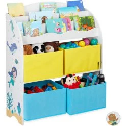 Relaxdays Etagère Enfants, 4 Boîtes, Sirène, Rangement Jouets, Livres, Chambre D'enfants HxlxP 98x82,5x30 Cm, Coloré