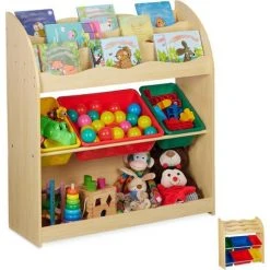 Relaxdays Etagère Enfants Avec 3 Boîtes De Rangement, Basse, Meuble Pour Jouets, MDF, En Plastique, 89x82,5 X 32 Cm