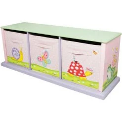 TEAMSON KIDS Etagère Enfant Magic Garden Bois Avec 3 Paniers Bacs De Rangement Tissu TD-0132A - Rose
