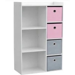 JUDY WILD Meuble De Rangement 3 Niches + 4 Tiroirs Rose Et Gris