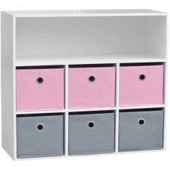 JUDY WILD Meuble De Rangement 6 Paniers + 1 Niche Rose Et Gris