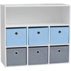 JUDY WILD Meuble De Rangement 6 Paniers + 1 Niche Bleu Et Gris