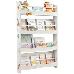 SONGMICS Étagère Murale Pour Enfants, Bibliothèque, Organisateur Mural, Étagère De Rangement Pour Chambre D'enfants, Salle De Jeux, école, Gain De Place, Blanc GKR050W01 - Blanc