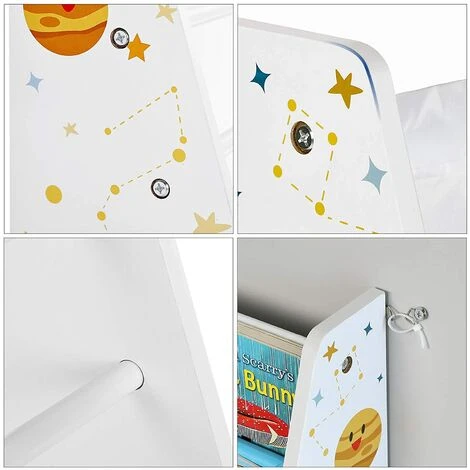 HELLOSHOP26 Bibliothèque Enfant étagère De Rangement Pour Livres Avec Kit Anti-basculement Pour Chambre D’enfant Salle De Jeux Garderie école 62,5 Cm Motif Espace Blanc - Blanc – Image 2