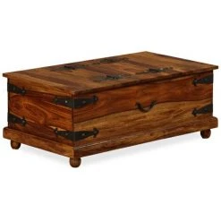 TRUE DEAL Coffre De Rangement Bois Massif De Sesham 90 X 50 X 35 Cm