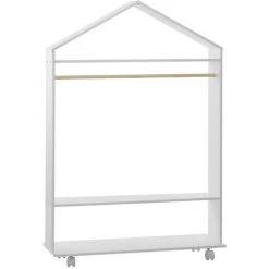 Penderie Enfant Maison Roulettes Atmosphera - Blanc - Blanc Et Naturel