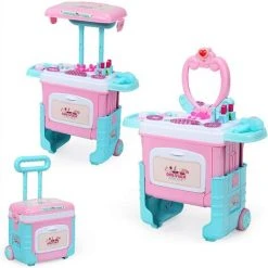 COSTWAY Coffre Maquillage Enfant Avec Bijoux,Jouet De Cosmétiques Coiffure Kit Pour Fille 3 Ans+