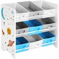 SONGMICS Étagère De Rangement Enfant Pour Jouets Et Livres, 9 Boîtes Amovibles Tissu Non-tissé, Pour Chambre D’Enfant, Salle De Jeux, Garderie, École, 62,5 X 29,5 X 60 Cm, Motif Espace, Blanc GKR33WT - Blanc
