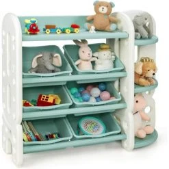 COSTWAY Etagère Pour Jouet / Livres D’Enfant Avec 6 Bacs Amovible Et Etagère D'Angle Meuble De Rangement Pour Chambre D’Enfant