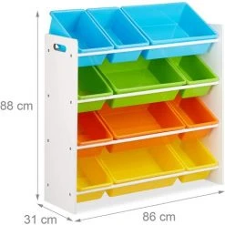 HELLOSHOP26 Étagère Pour Enfants Organisation 9 Boîtes De Rangement Pour Jouets Colorées MDF Plastique 88 Cm Multicolore - Multicolore
