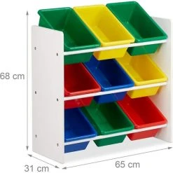 HELLOSHOP26 Étagère Pour Enfants Organisation 9 Boîtes De Rangement Pour Jouets Colorées MDF Plastique 68 Cm Multicolore - Multicolore