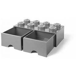 Briques Lego Tiroir 8 boutons, 2 tiroirs, Empilable, Boîte De Rangement, 9.4 l, Gris, 194 – M. Pierre Gris