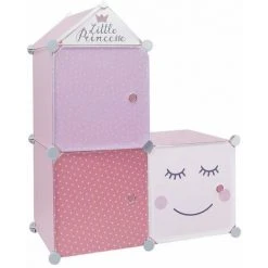 THE HOME DECO FACTORY Rangement Enfant Armoire Modulable 3 Cubes Fille - Rose