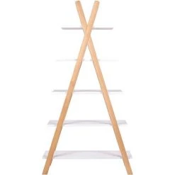 Bibliothèque 5 étagères En Pin Naturel Et Blanc, H 177 X L 85 X P 39 Cm - PEGANE -