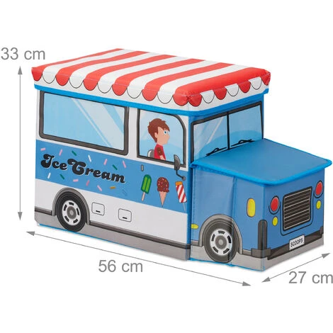 Relaxdays Tabouret Coffre à Jouets Boîte à Jouets Couvercle Pouf Enfant Pliable Auto Voiture 50 Litres – Image 5