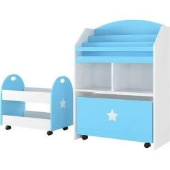 Homfa Lot De 2 étagères De Rangement Enfants étagère Avec Tiroir 2 Compartiments 3 Compartiments Suspendus Chariot Bleu Blanc 60 X 30 X 86,5 Cm 49,5 X 30 X 44 Cm