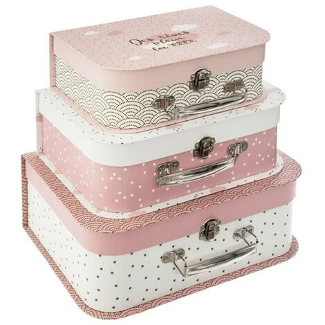 ATMOSPHERA FOR KIDS Lot De 3 Valisette De Rangement "Douceur" 29cm Rose