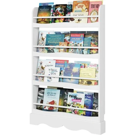 FIXKIT Bibliothèque Pour Enfants Pour Enfants étagère Murale étagère Pour Enfants Pour Livres Et Magazines Avec 4 étagères Blanches 80x11.5x118cm