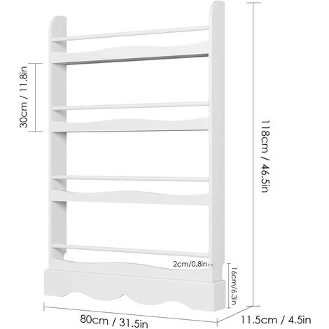 FIXKIT Bibliothèque Pour Enfants Pour Enfants étagère Murale étagère Pour Enfants Pour Livres Et Magazines Avec 4 étagères Blanches 80x11.5x118cm – Image 2