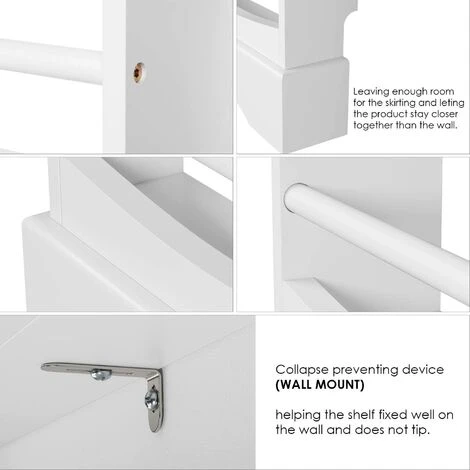 FIXKIT Bibliothèque Pour Enfants Pour Enfants étagère Murale étagère Pour Enfants Pour Livres Et Magazines Avec 4 étagères Blanches 80x11.5x118cm – Image 3