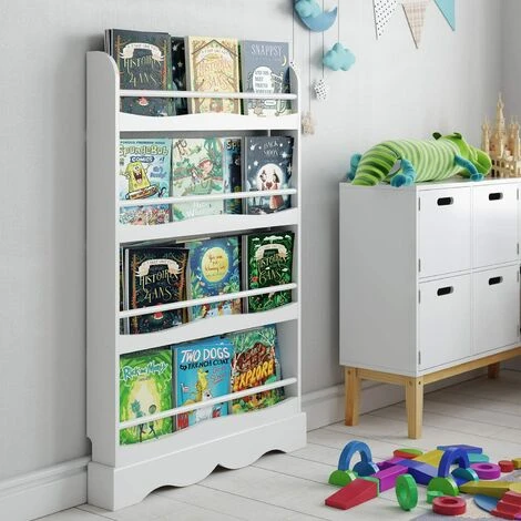 FIXKIT Bibliothèque Pour Enfants Pour Enfants étagère Murale étagère Pour Enfants Pour Livres Et Magazines Avec 4 étagères Blanches 80x11.5x118cm – Image 4