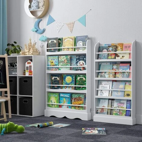 FIXKIT Bibliothèque Pour Enfants Pour Enfants étagère Murale étagère Pour Enfants Pour Livres Et Magazines Avec 4 étagères Blanches 80x11.5x118cm – Image 5