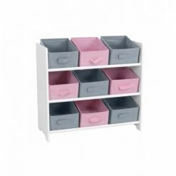 BRICOLINE Meuble Rangement Étagère Chambre Enfant 9 Paniers Rose