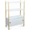 ALICE'S GARDEN Etagère Trois Niveaux. Deux Portes Coulissantes TOBIAS - Bois Massif En Pin Naturel Blanc - 70X30X106.5CM - Blanc