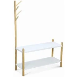 ALICE'S GARDEN Meuble De Rangement Bas Pour Chambre Enfant Composé De 2 étagères Et D'un Porte-manteau Avec 4 Accroches - TOBIAS - Bois Massif En Pin Naturel Blanc - 80x30x120cm - Blanc