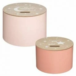 ATMOSPHERA FOR KIDS Lot De 2 Boîtes Déco Enfant "Rond" 35cm Rose