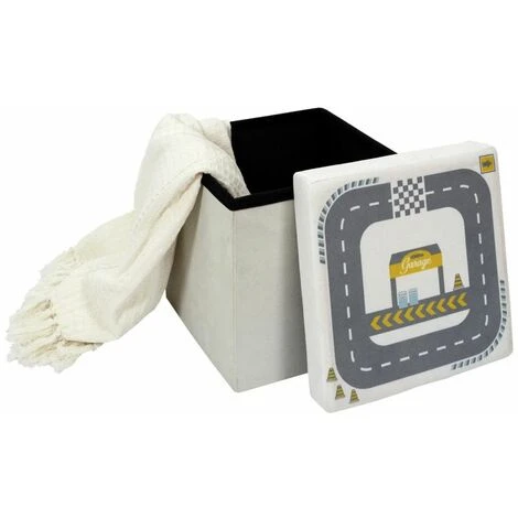 Paris Prix - Pouf & Coffre Pliable Enfant "circuit" 30cm Gris – Image 4