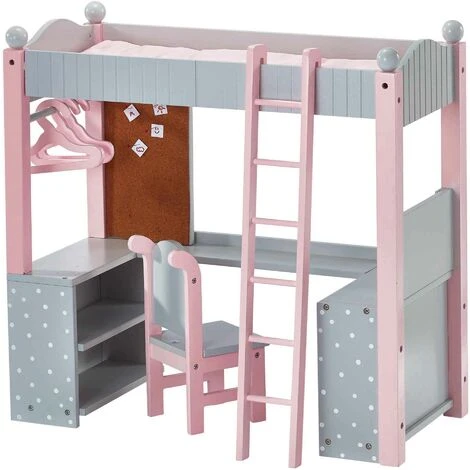 TEAMSON KIDS Lit Superposé Mezzanine Avec Bureau Et étagères De Rangement Pour Poupée Poupon Jouet Olivias Little World TD-0204AG - Rose