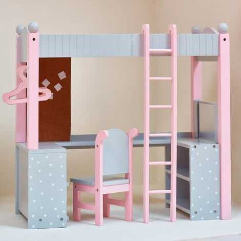 TEAMSON KIDS Lit Superposé Mezzanine Avec Bureau Et étagères De Rangement Pour Poupée Poupon Jouet Olivias Little World TD-0204AG - Rose – Image 3