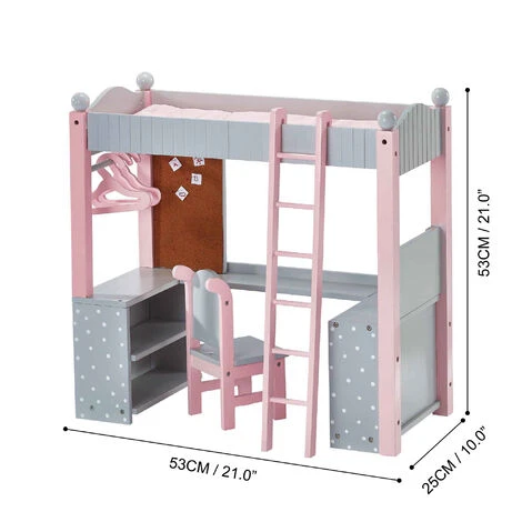 TEAMSON KIDS Lit Superposé Mezzanine Avec Bureau Et étagères De Rangement Pour Poupée Poupon Jouet Olivias Little World TD-0204AG - Rose – Image 4