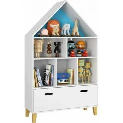 Homfa Bibliothèque Pour Enfants Avec Tiroir; Cube étagères De Rangement, Blanc