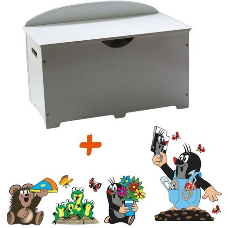 BEBEGAVROCHE Coffre à Jouets En Bois Blanc 2 En 1 Thème Taupe - Blanc